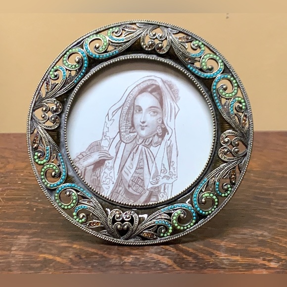 Kingfisher Road Ornate Colored Rhinestone Beaded Patinated Metal Picture Frame - Picture 8 of 16